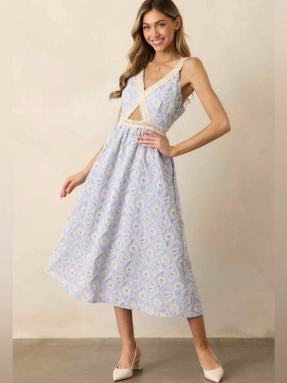 Just Me- Blue Midi Dress with beautiful embroidered design 💙